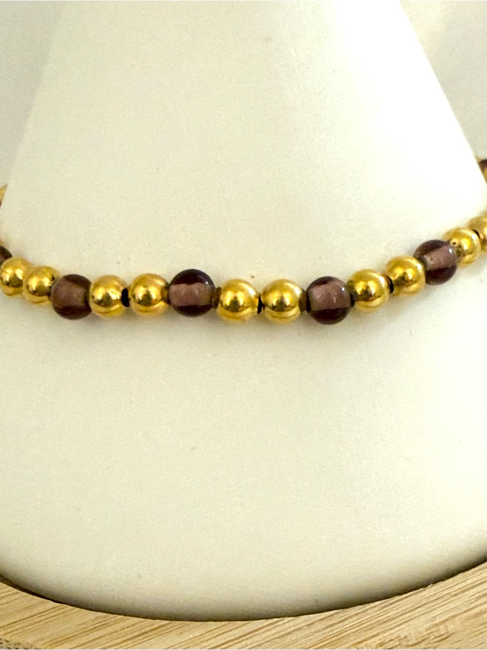 Gold Tone & Burgundy Faceted Bead Bracelet Elegant Minimalist Jewelry